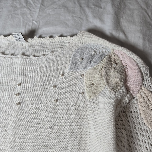 Vtg Sweater Pastel Leaves M  Faux Pearls‎  80s 90s Unbranded - Picture 12 of 13